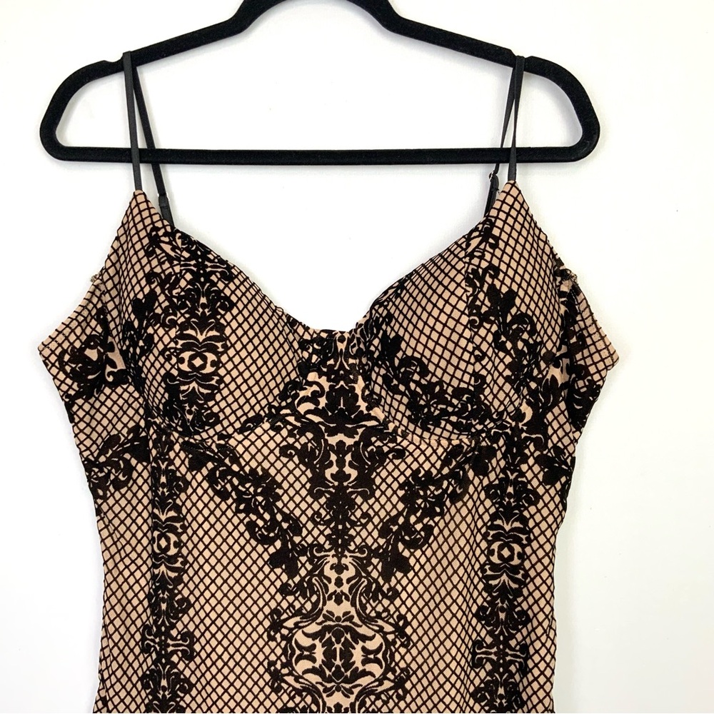 Black Lace Flocked Velvet Sheer Mesh Midi Dress Bustier Bodycon Cocktail 3XL - Picture 2 of 9
